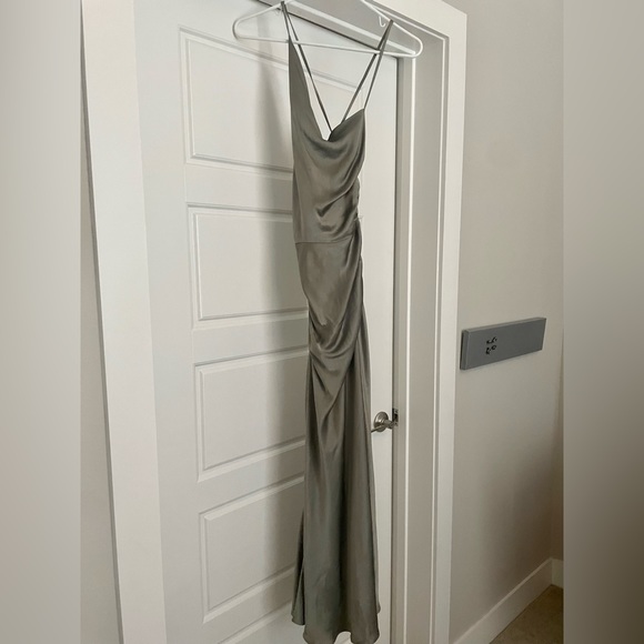 Shona Joy La Lune Asymmetrical Bias Cowl Midi Dress Sage/ Green Silk/ Adjustable - Picture 12 of 16